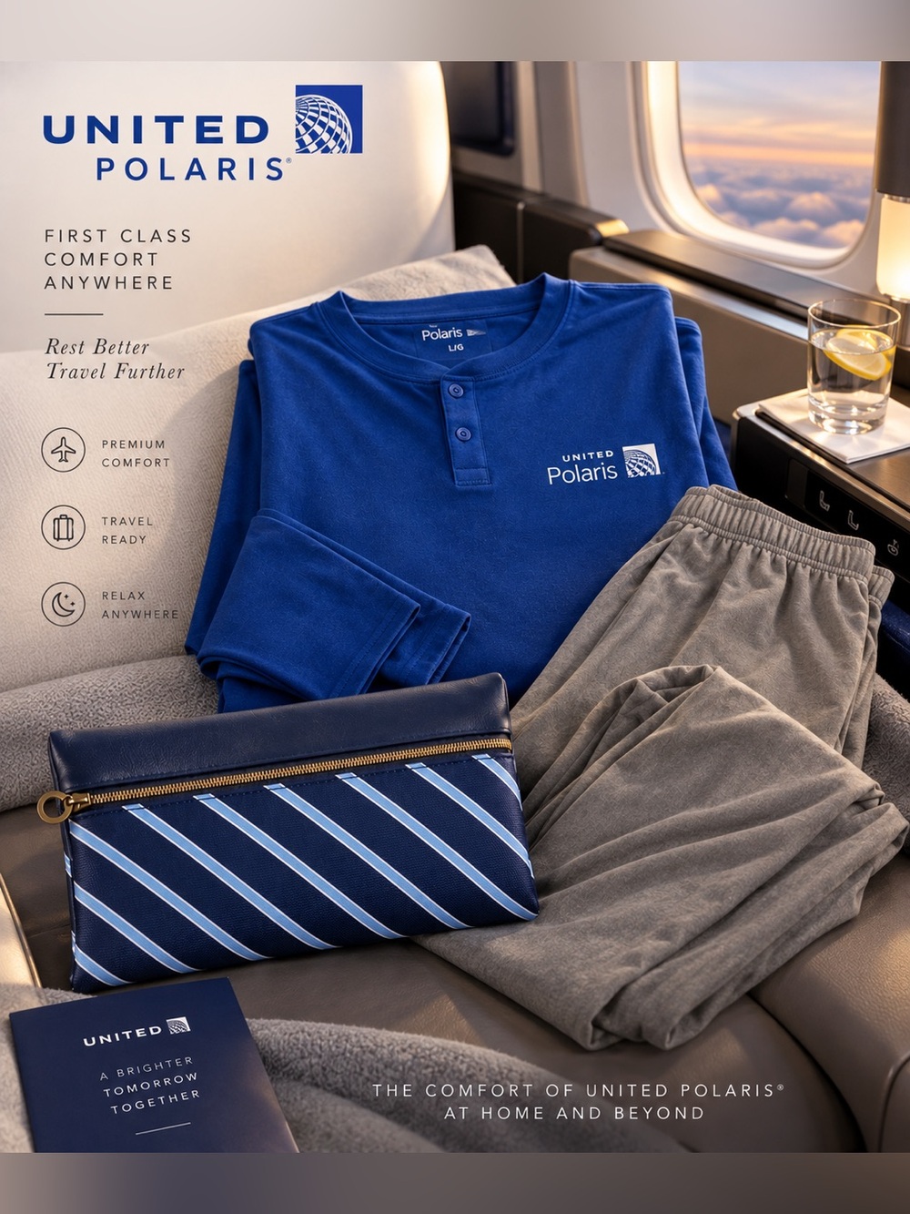 United Polaris Business Class Pajamas Set Brook Brothers Cosmetics travel bag
